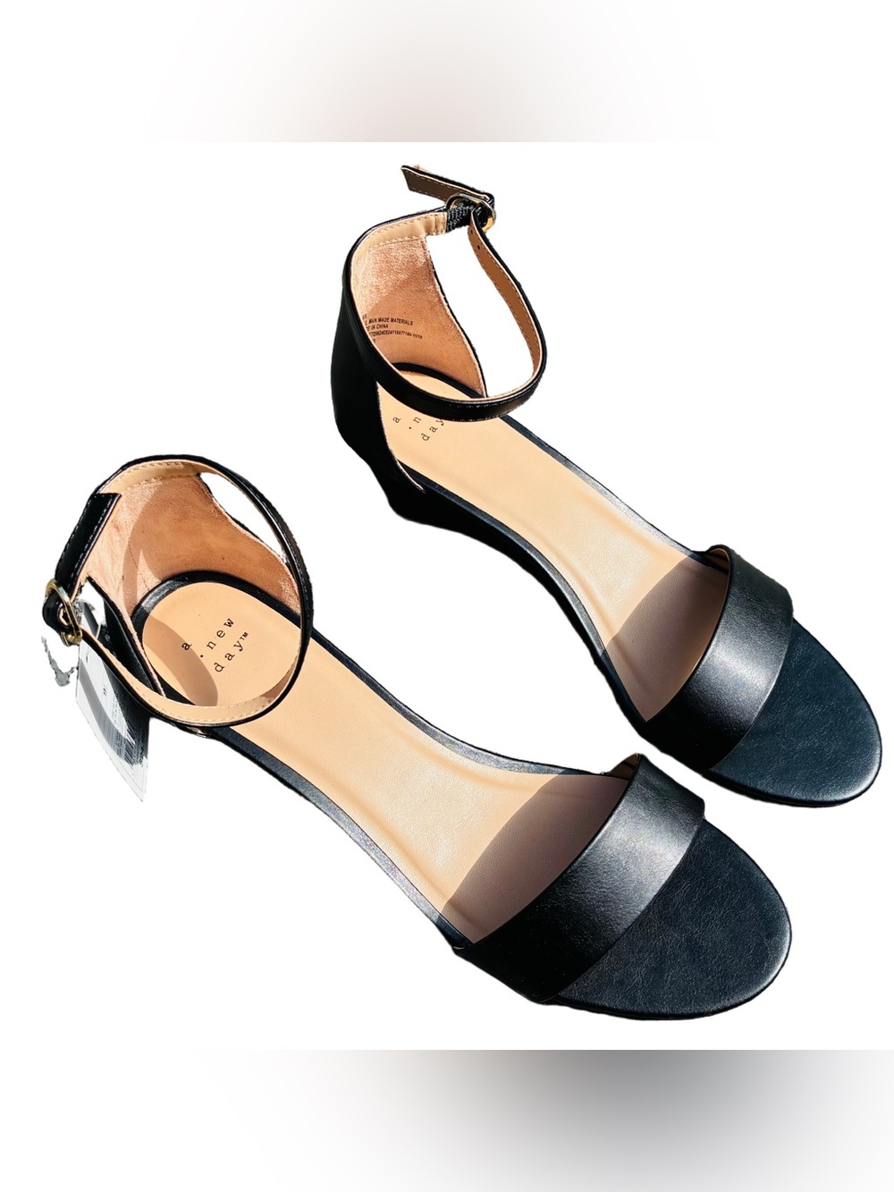 A New Day Black Ankle-Strap low wedge Sandals women 8.5
